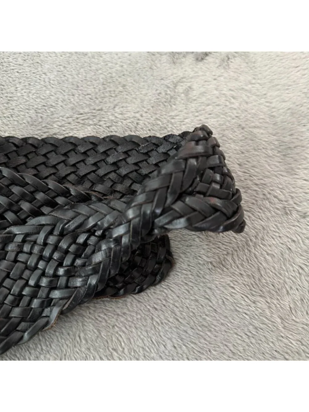 Y2K Gap Wide Woven Braided Black Leather Belt Womens MEDIUM